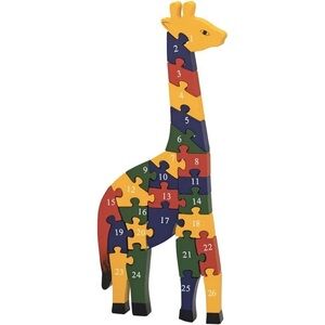 Wooden ABC & 123 Giraffe Puzzle – 16″ Tall Learning Toy, Non-Toxic Paint